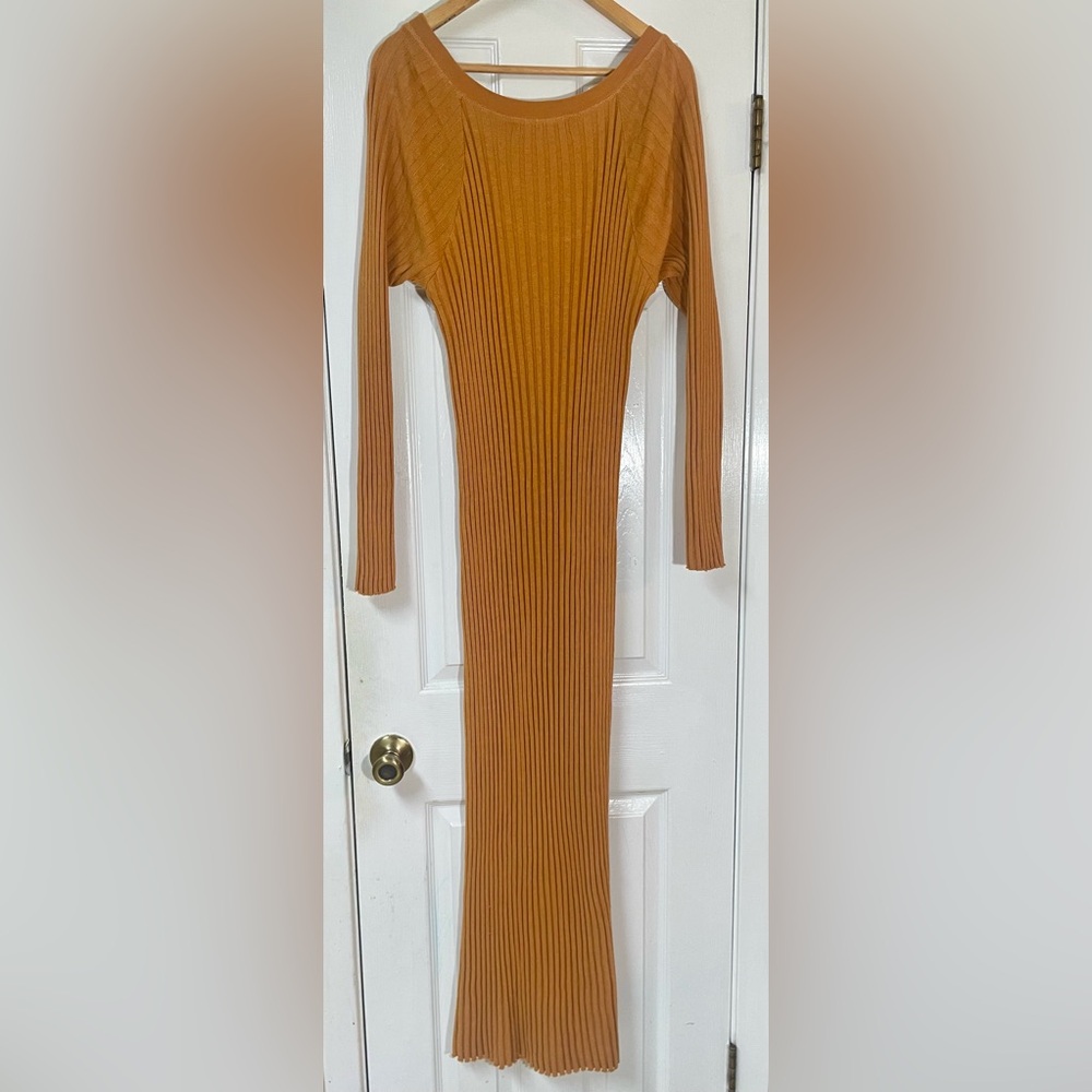 Free People Beach Dress Sz Large Bodycon  Ribbed Knit Long Sleeve Fall - Picture 5 of 12